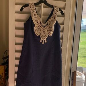 Lilly Pulitzer Navy Dress with gold lace trim